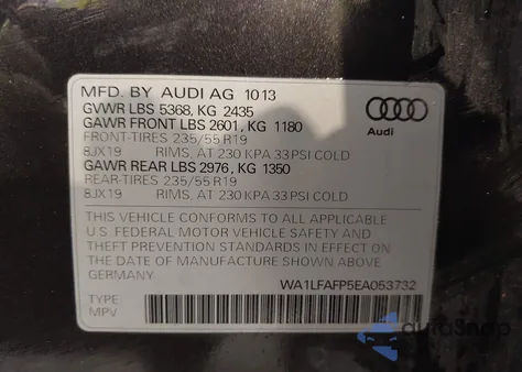 2014 Audi Q5 2.0T Premium из США, поврежденный, VIN WA1LFAFP5EA053732